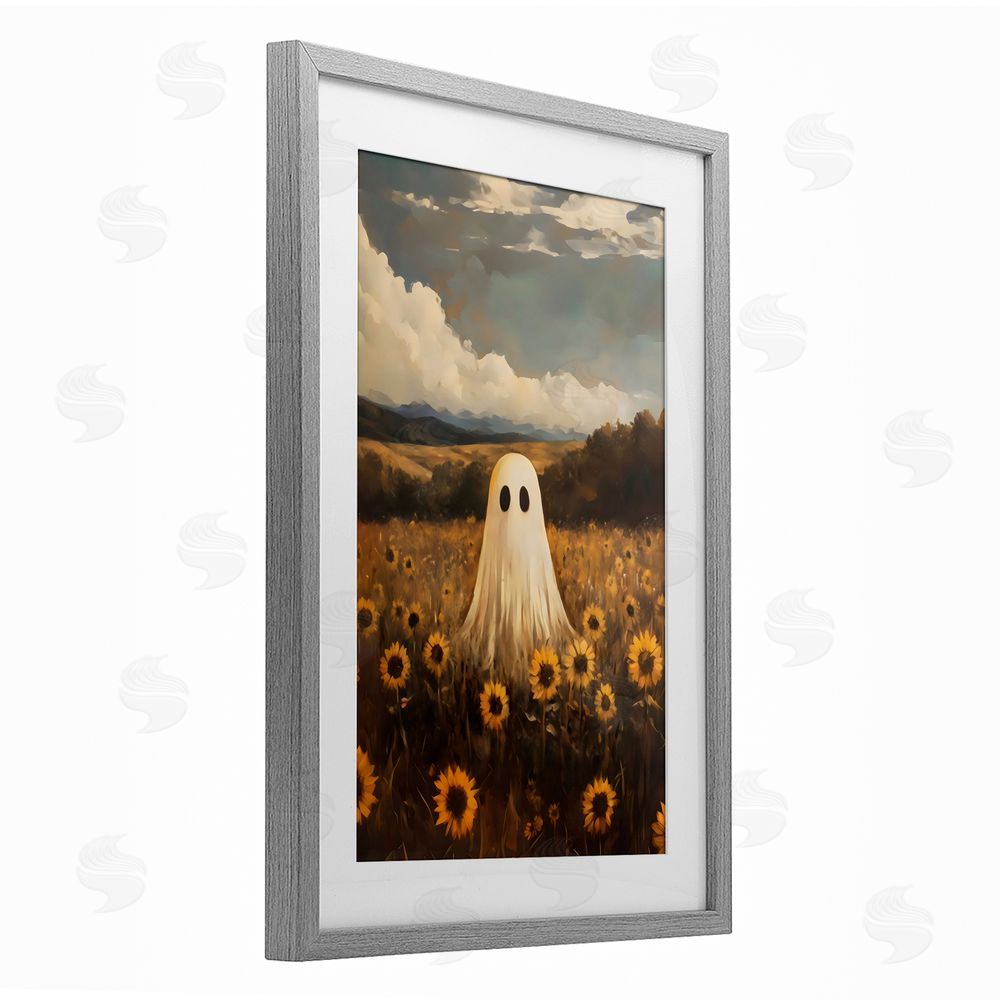 Arlington Prints Ghost In Sunflower Field Gray Framed Print Under Glass with White Mat Wall Art