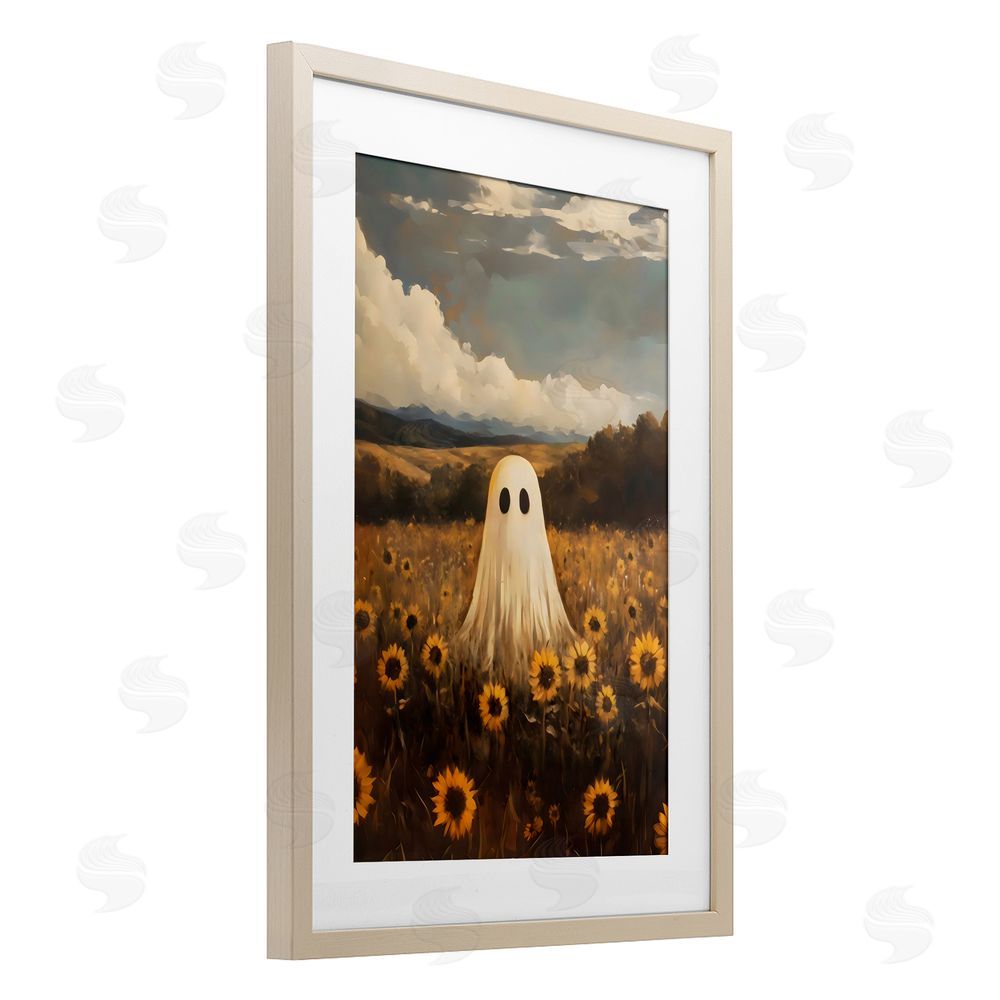 Arlington Prints Ghost In Sunflower Field Birch Framed Print Under Glass with White Mat Wall Art