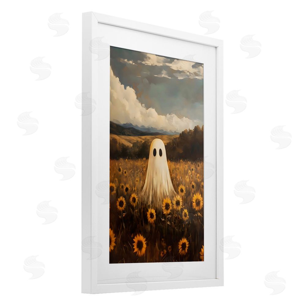 Arlington Prints Ghost In Sunflower Field White Framed Print Under Glass with Mat Wall Art