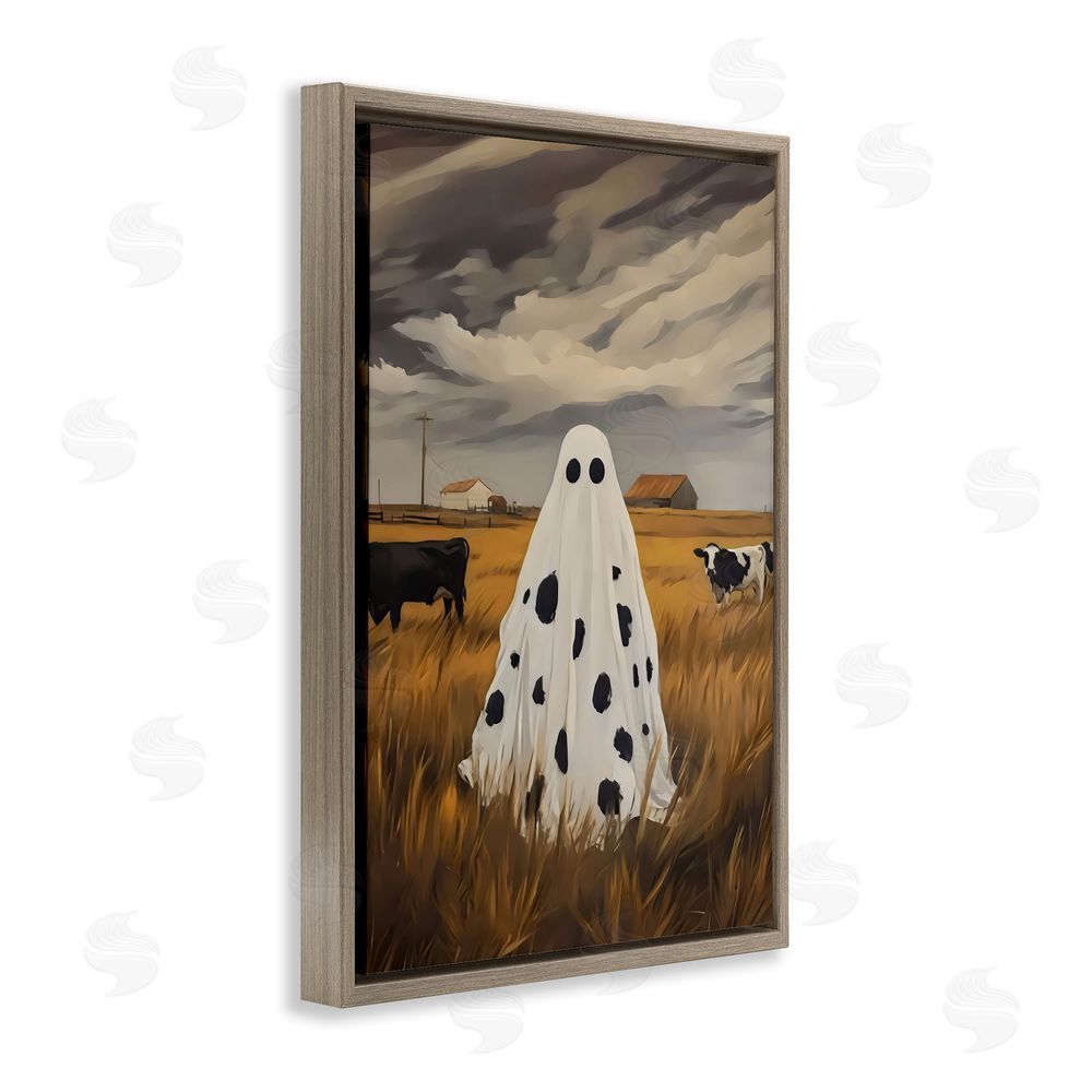 Arlington Prints Cow Ghost in Farmland Brown Floating Frame Canvas Wall Art Print