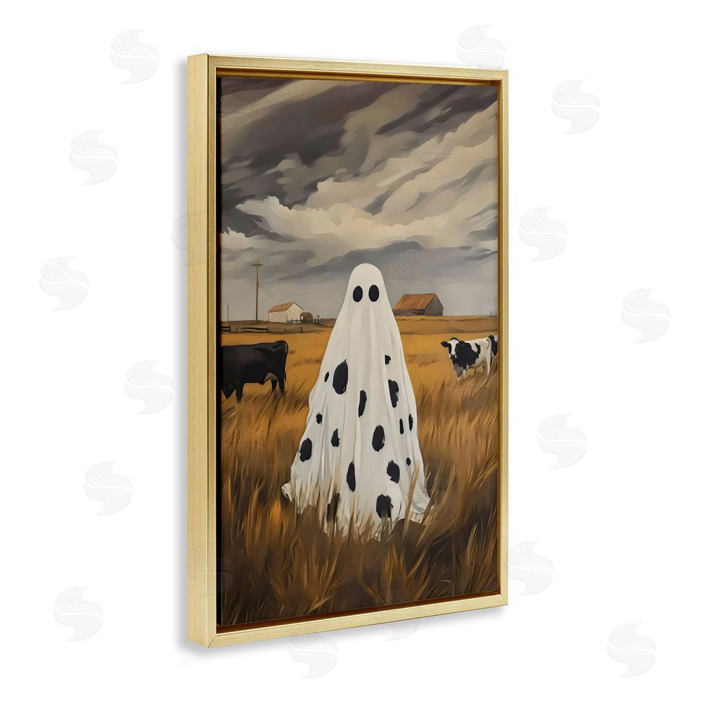 Arlington Prints Cow Ghost in Farmland Gold Floating Frame Canvas Wall Art Print