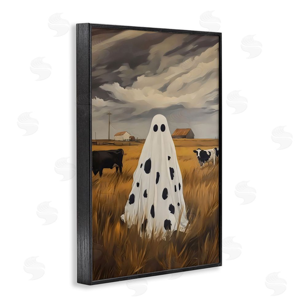 Arlington Prints Cow Ghost in Farmland Black Framed Giclee Wall Art Print