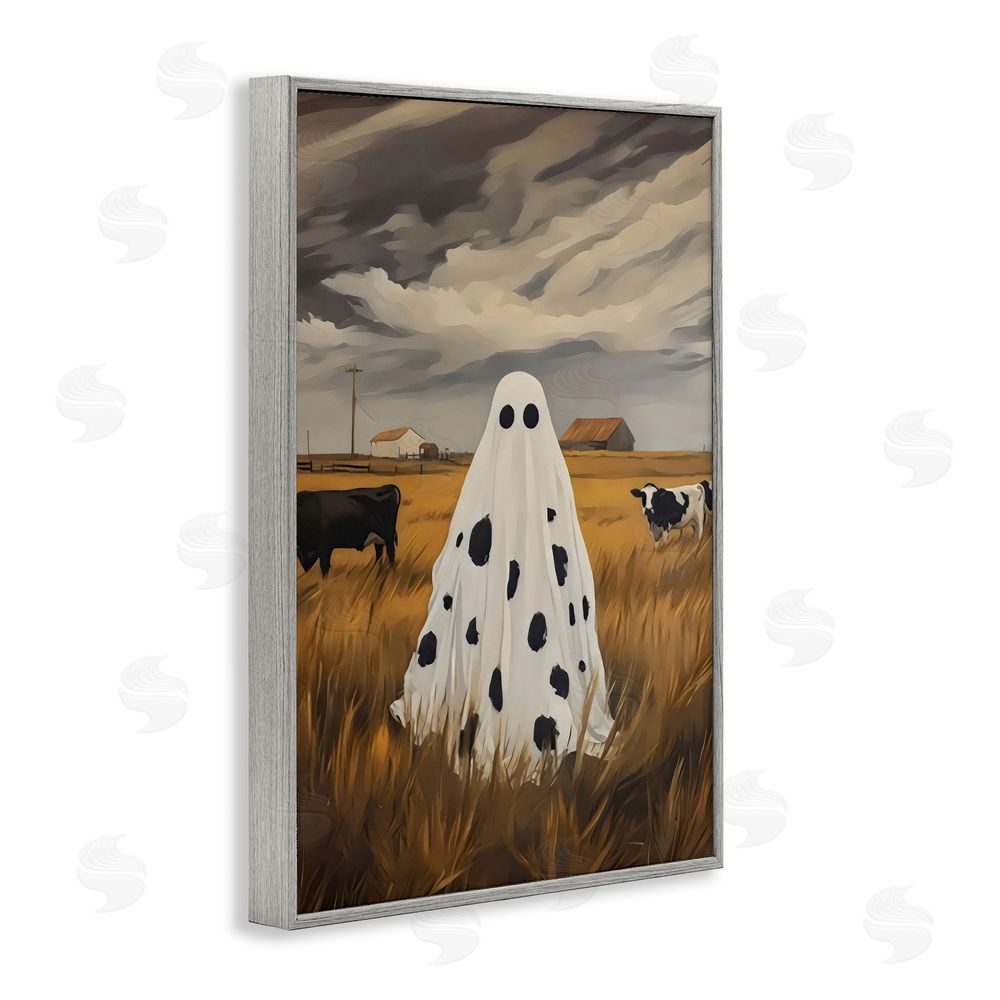 Arlington Prints Cow Ghost in Farmland Gray Framed Giclee Wall Art Print
