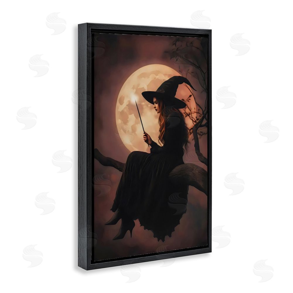 Arlington Prints Witch Casting Spell in Moonlight Black Floating Frame Canvas Wall Art Print
