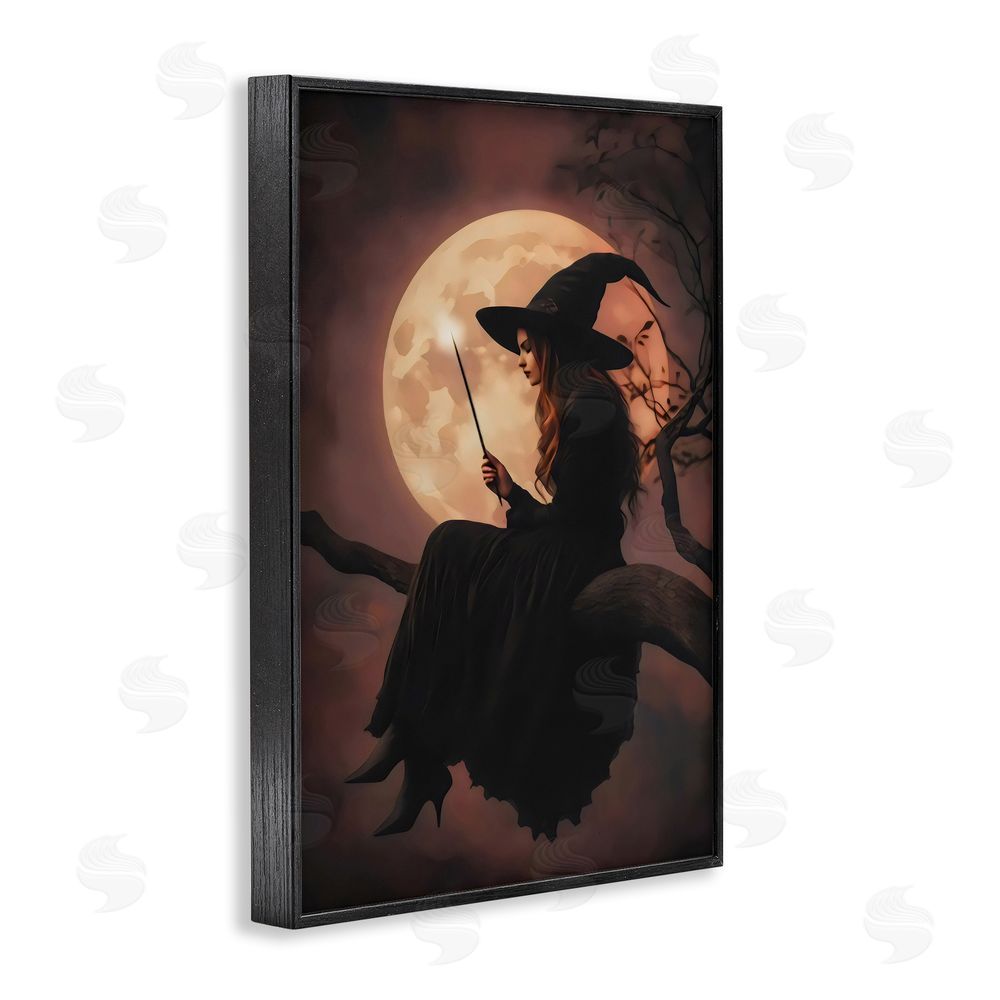 Arlington Prints Witch Casting Spell in Moonlight Black Framed Giclee Wall Art Print