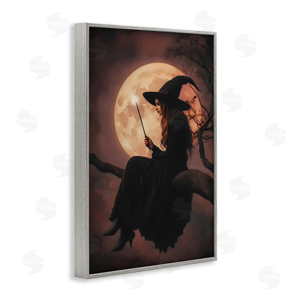 Arlington Prints Witch Casting Spell in Moonlight Gray Framed Giclee Wall Art Print