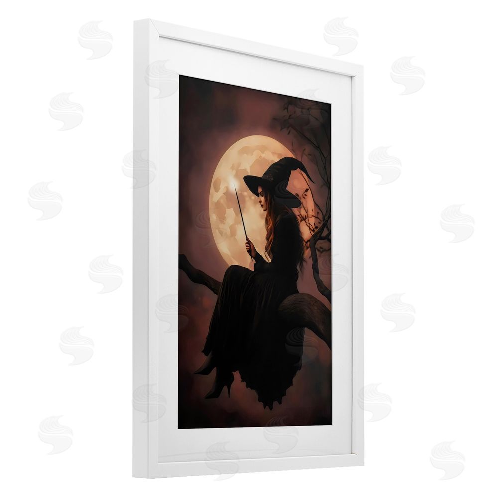 Arlington Prints Witch Casting Spell in Moonlight White Framed Print Under Glass with Mat Wall Art