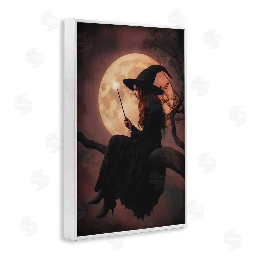 Arlington Prints Witch Casting Spell in Moonlight White Framed Giclee Wall Art Print