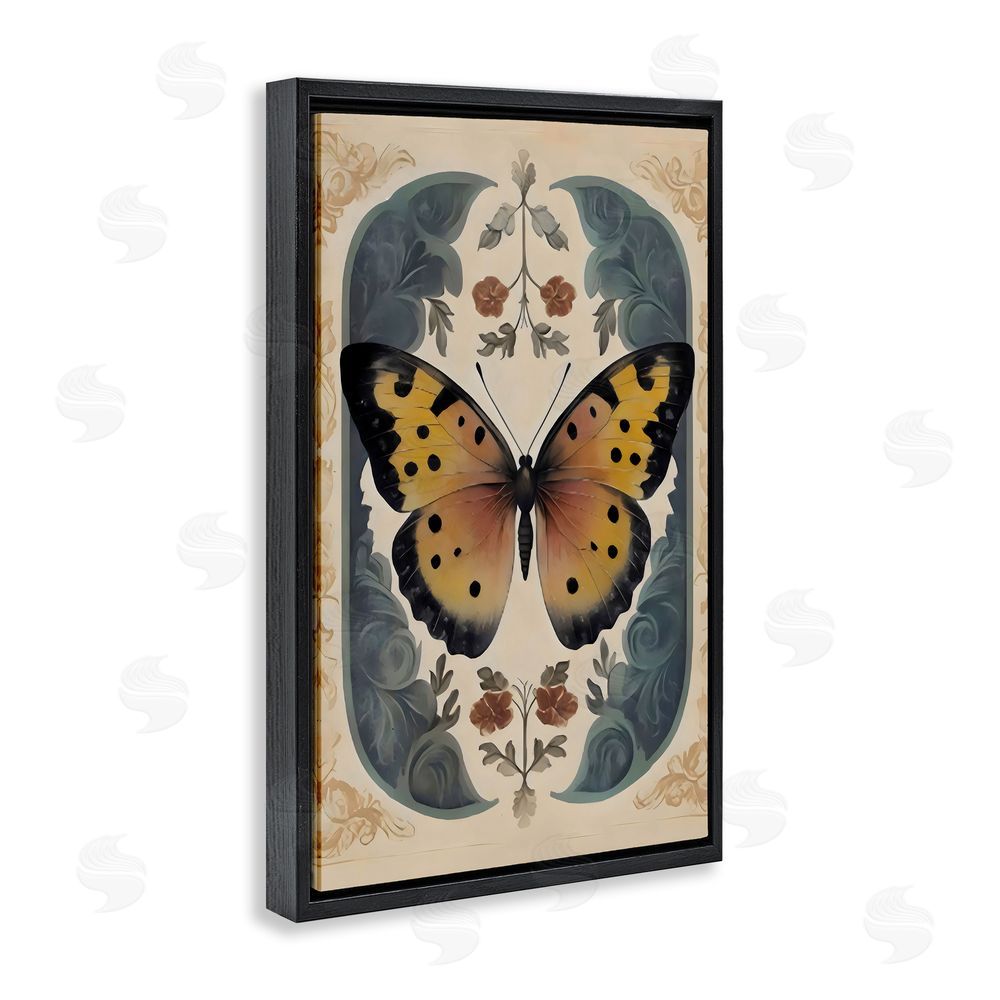 Arlington Prints Vintage Farmhouse Butterfly Symmetry Black Floating Frame Canvas Wall Art Print