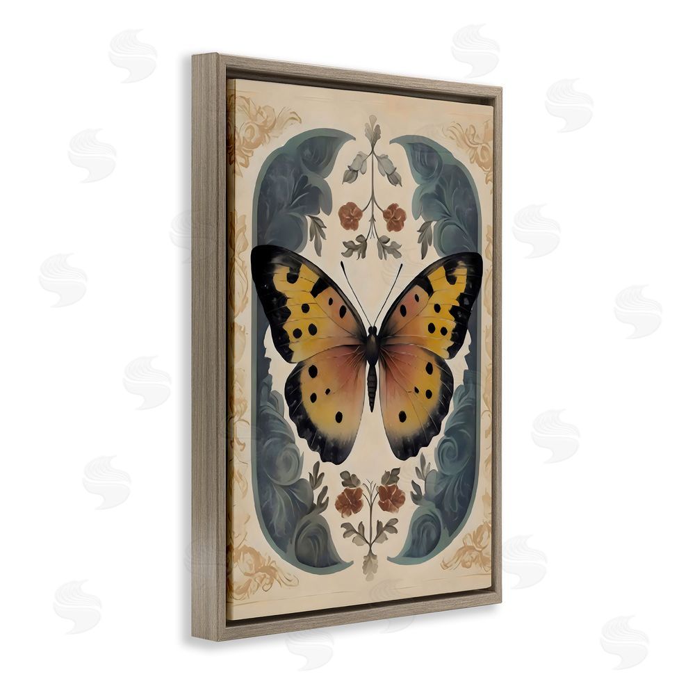 Arlington Prints Vintage Farmhouse Butterfly Symmetry Brown Floating Frame Canvas Wall Art Print