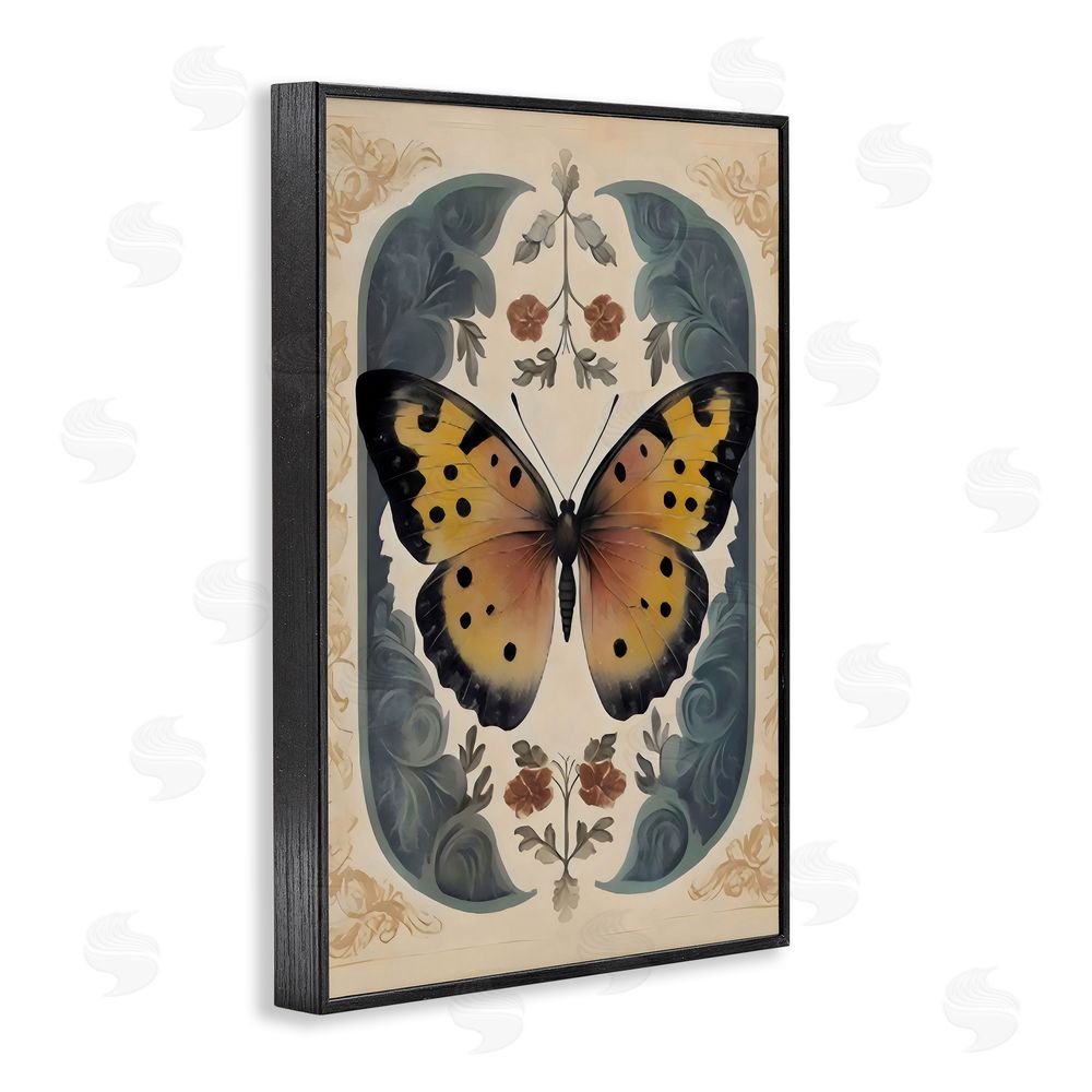 Arlington Prints Vintage Farmhouse Butterfly Symmetry Black Framed Giclee Wall Art Print