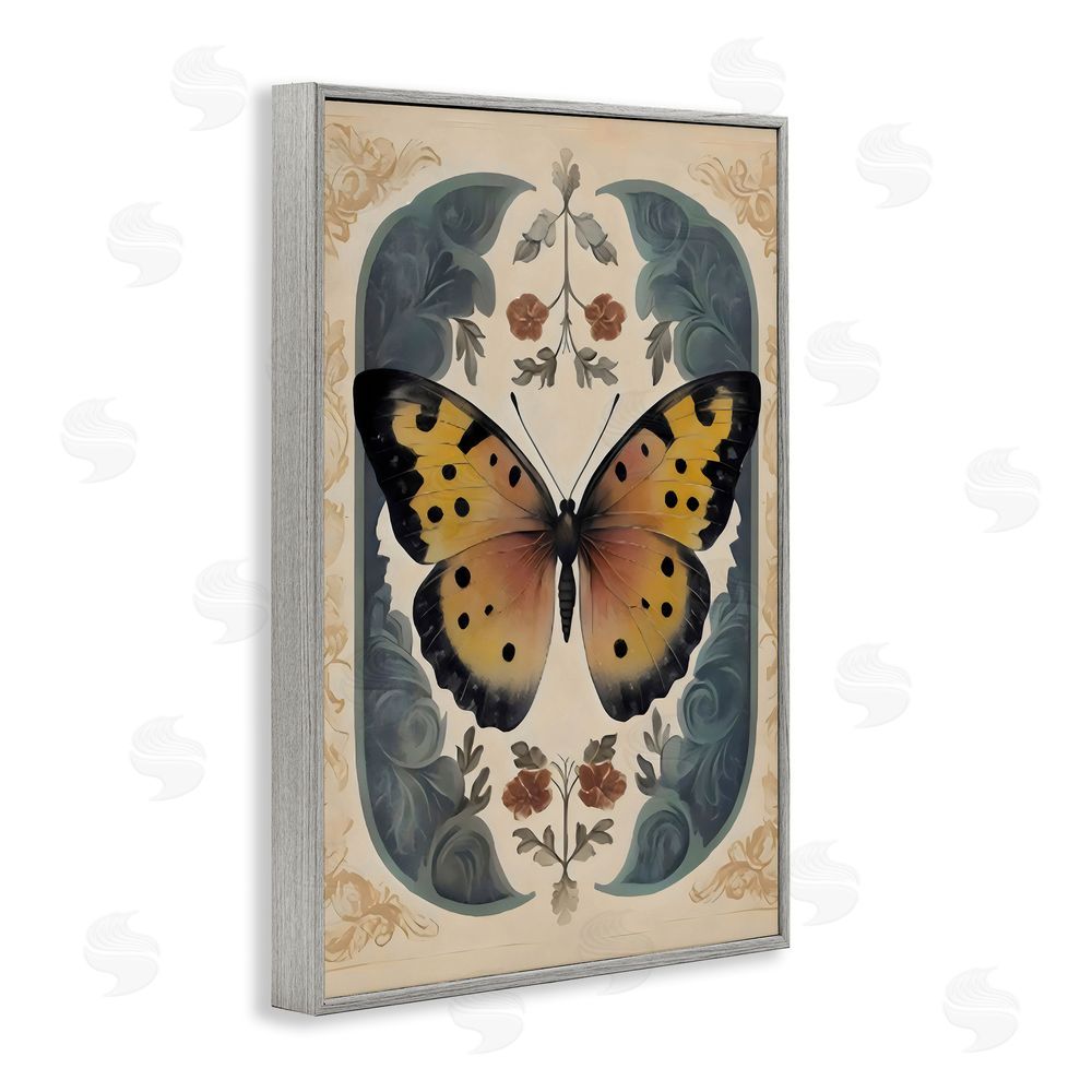 Arlington Prints Vintage Farmhouse Butterfly Symmetry Gray Framed Giclee Wall Art Print