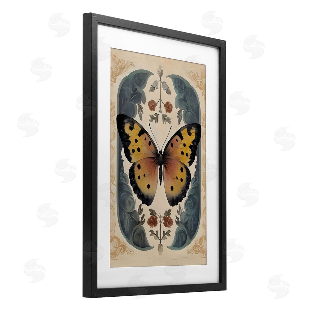 Arlington Prints Vintage Farmhouse Butterfly Symmetry Black Framed Print Under Glass with White Mat Wall Art