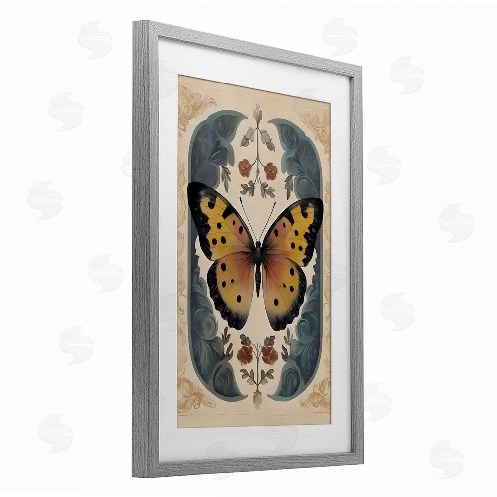 Arlington Prints Vintage Farmhouse Butterfly Symmetry Gray Framed Print Under Glass with White Mat Wall Art