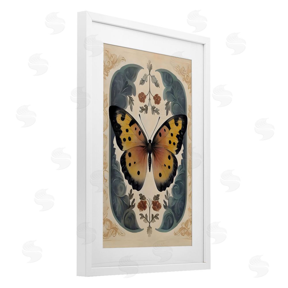 Arlington Prints Vintage Farmhouse Butterfly Symmetry White Framed Print Under Glass with Mat Wall Art