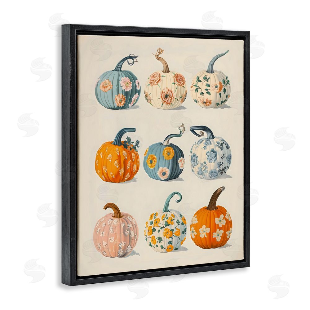 Arlington Prints Patterned Pumpkins Assortment Black Floating Frame Canvas Wall Art Print