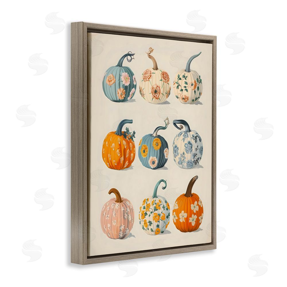 Arlington Prints Patterned Pumpkins Assortment Brown Floating Frame Canvas Wall Art Print