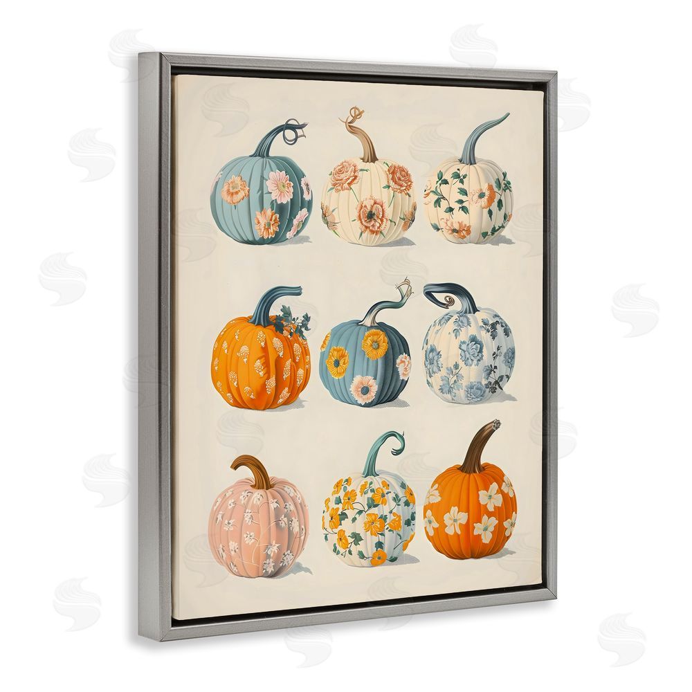 Arlington Prints Patterned Pumpkins Assortment Gray Floating Frame Canvas Wall Art Print