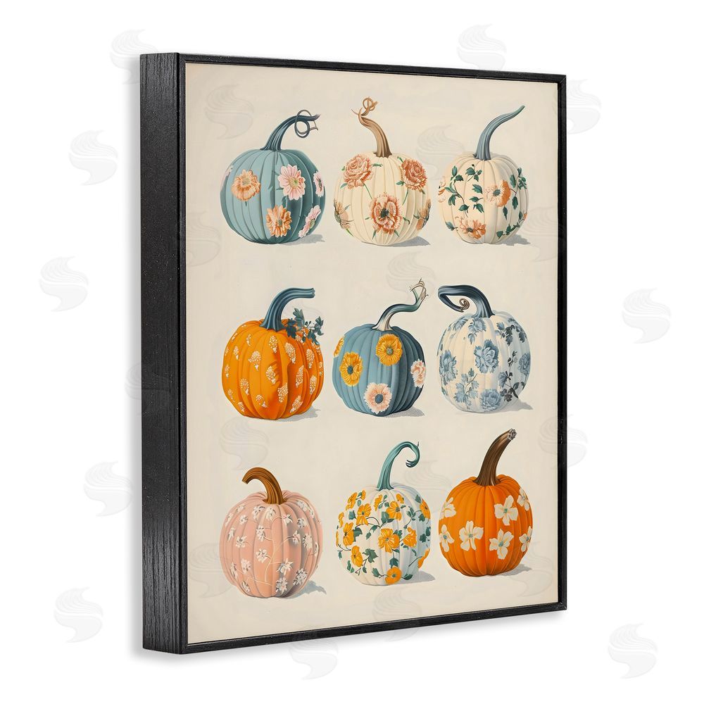 Arlington Prints Patterned Pumpkins Assortment Black Framed Giclee Wall Art Print