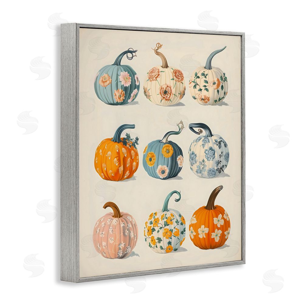 Arlington Prints Patterned Pumpkins Assortment Gray Framed Giclee Wall Art Print
