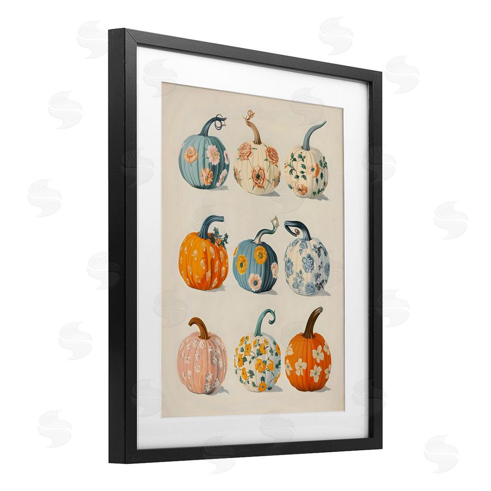 Arlington Prints Patterned Pumpkins Assortment Black Framed Print Under Glass with White Mat Wall Art