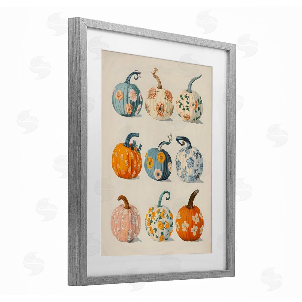 Arlington Prints Patterned Pumpkins Assortment Gray Framed Print Under Glass with White Mat Wall Art