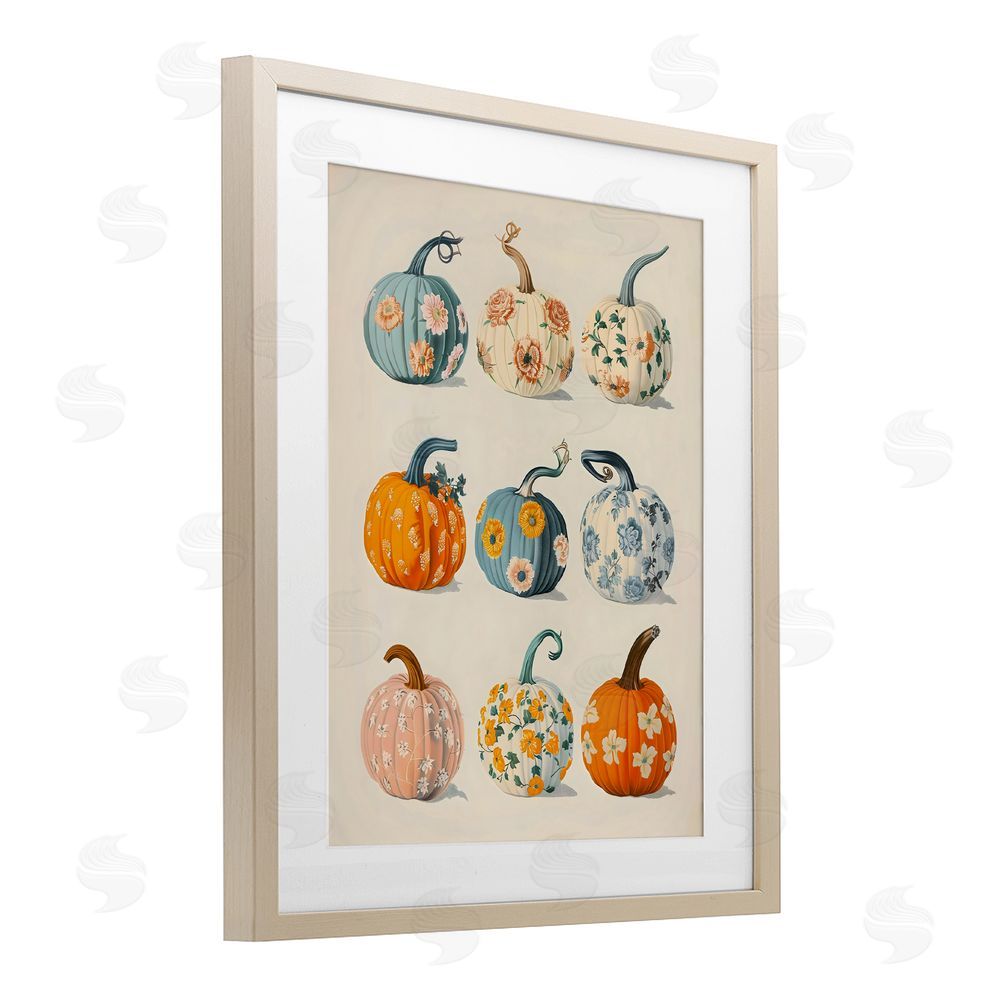 Arlington Prints Patterned Pumpkins Assortment Birch Framed Print Under Glass with White Mat Wall Art