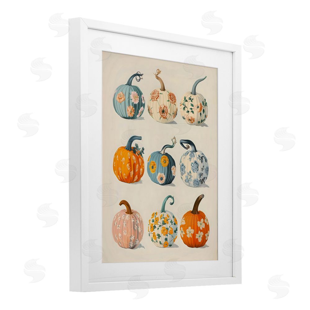 Arlington Prints Patterned Pumpkins Assortment White Framed Print Under Glass with Mat Wall Art