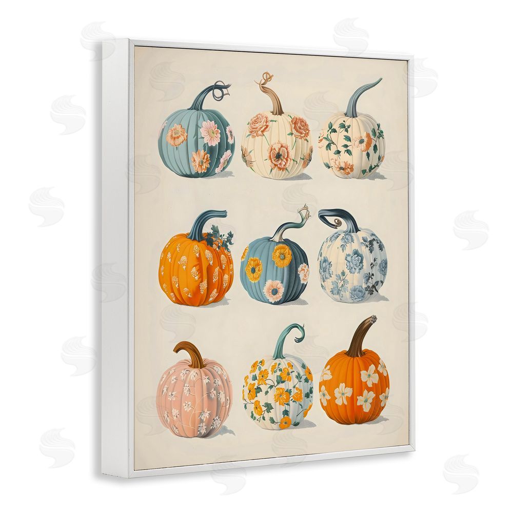 Arlington Prints Patterned Pumpkins Assortment White Framed Giclee Wall Art Print