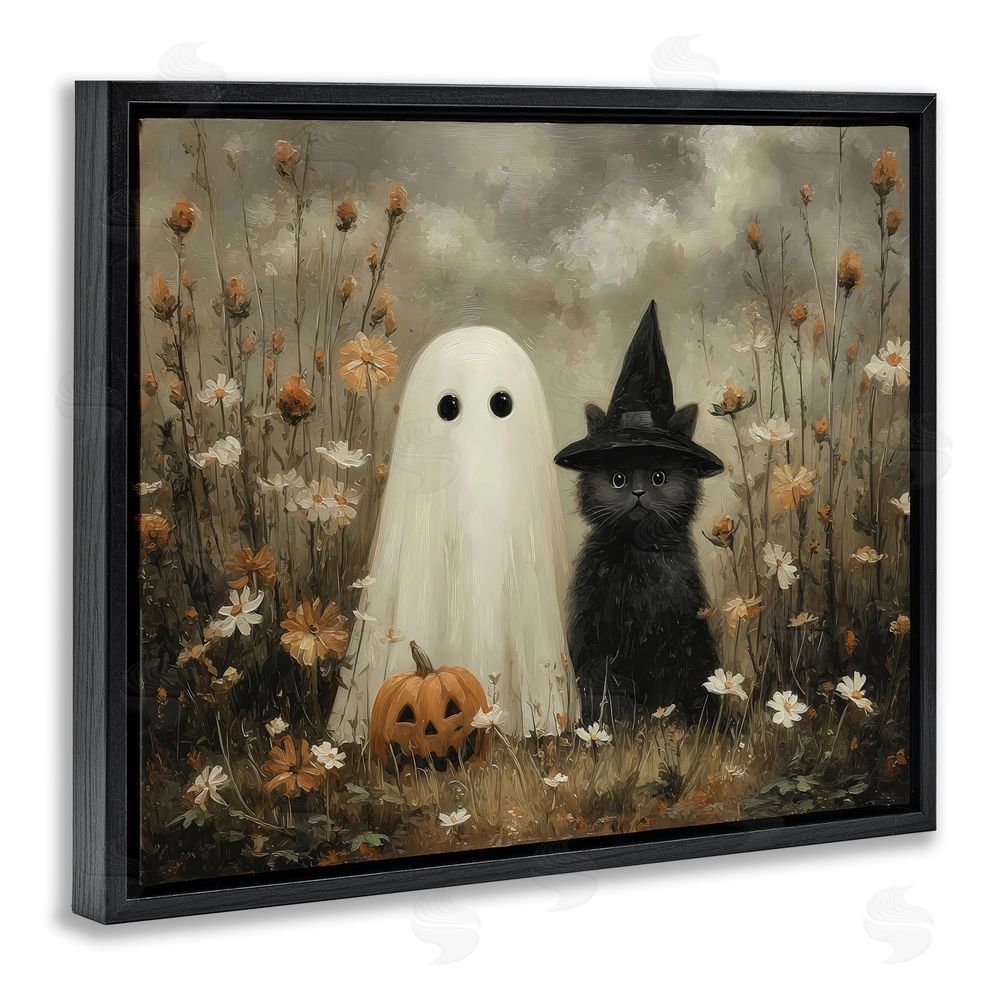 Arlington Prints Ghost and Black Cat Black Floating Frame Canvas Wall Art Print
