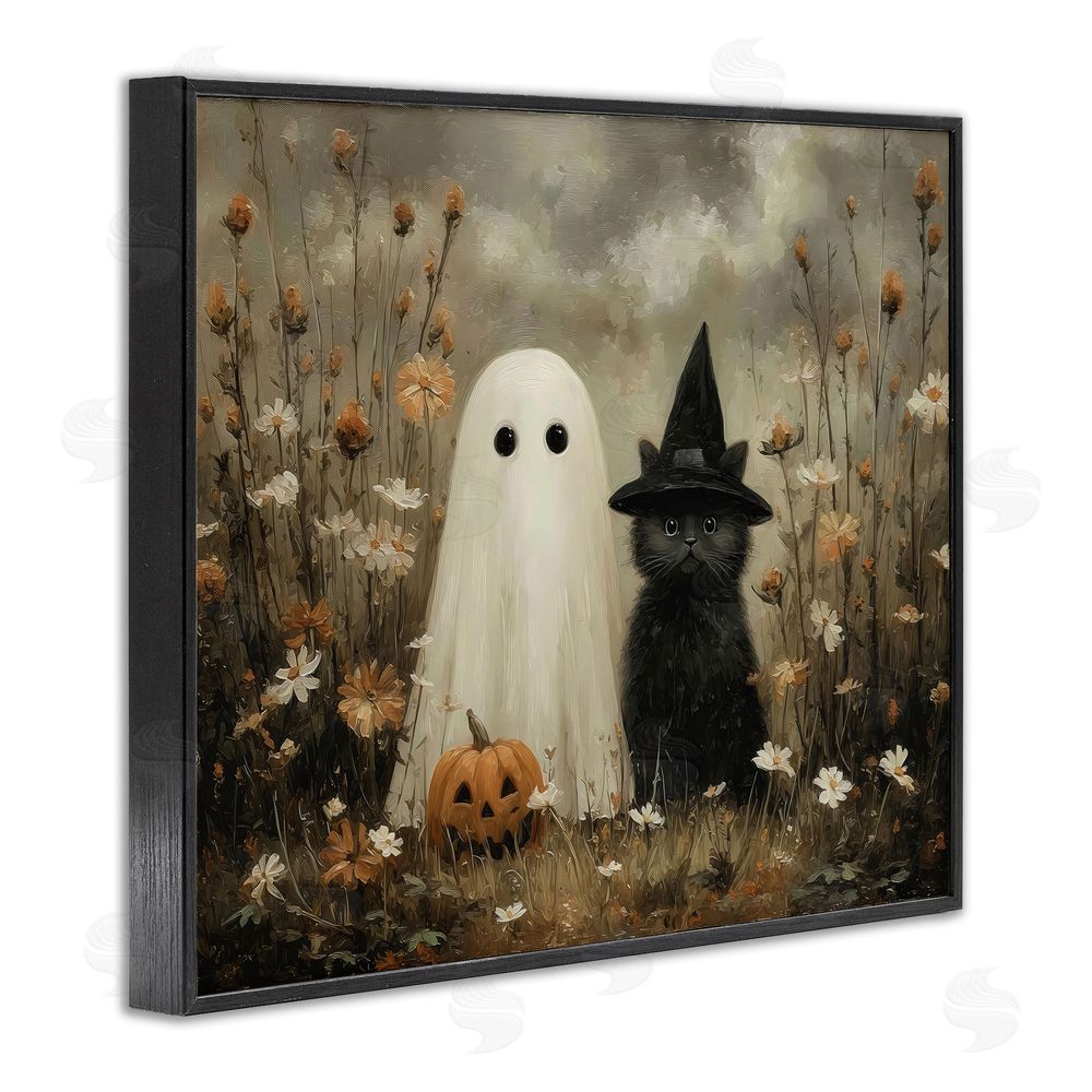 Arlington Prints Ghost and Black Cat Black Framed Giclee Wall Art Print