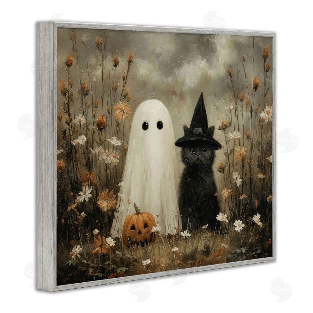 Arlington Prints Ghost and Black Cat Gray Framed Giclee Wall Art Print