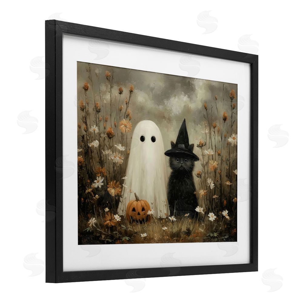 Arlington Prints Ghost and Black Cat Black Framed Print Under Glass with White Mat Wall Art