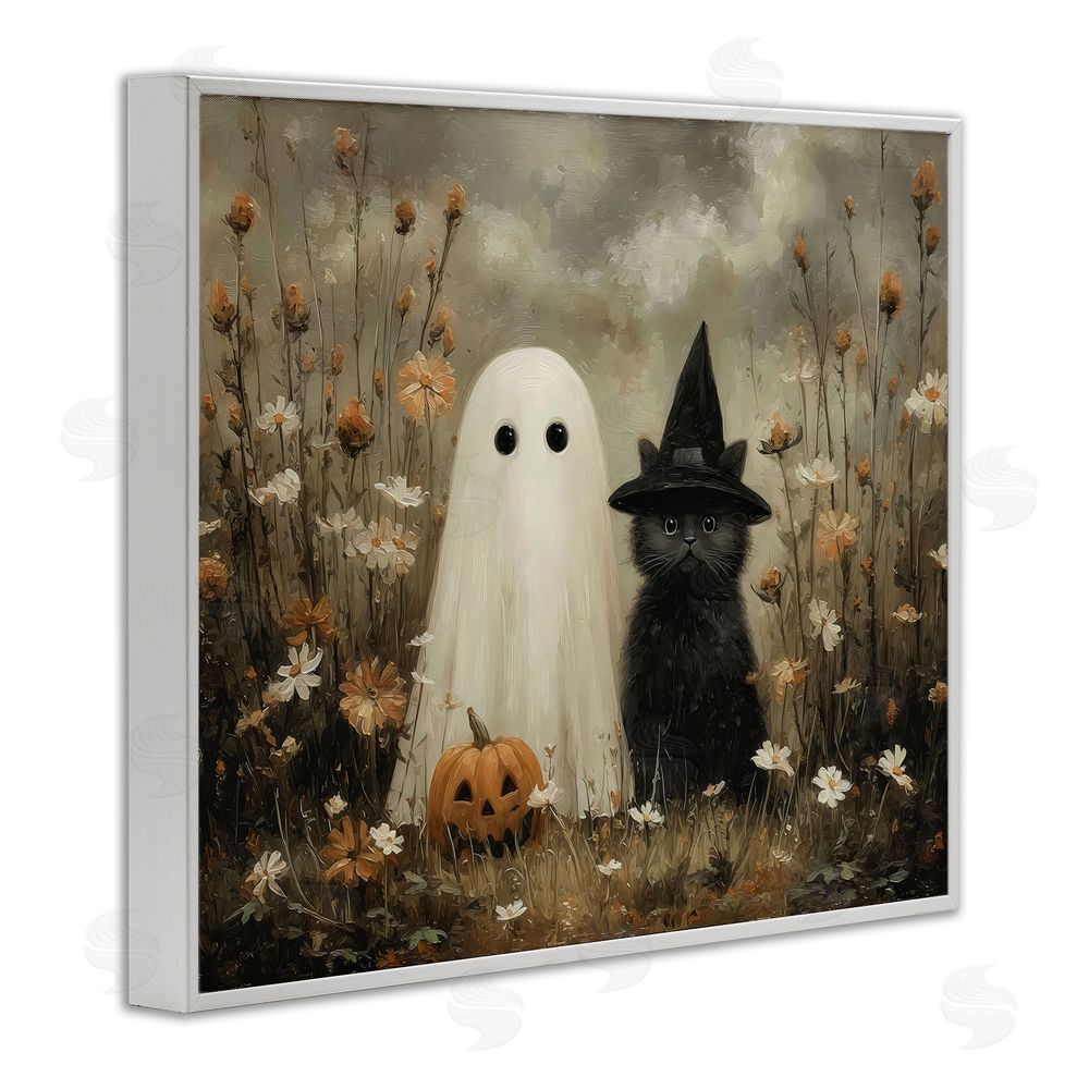Arlington Prints Ghost and Black Cat White Framed Giclee Wall Art Print