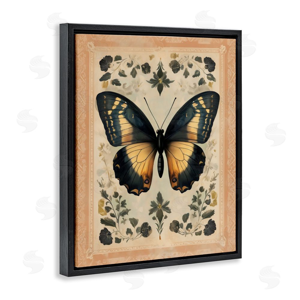 Arlington Prints Vintage Butterfly Botanical Illustration Black Floating Framed Canvas Wall Art Print