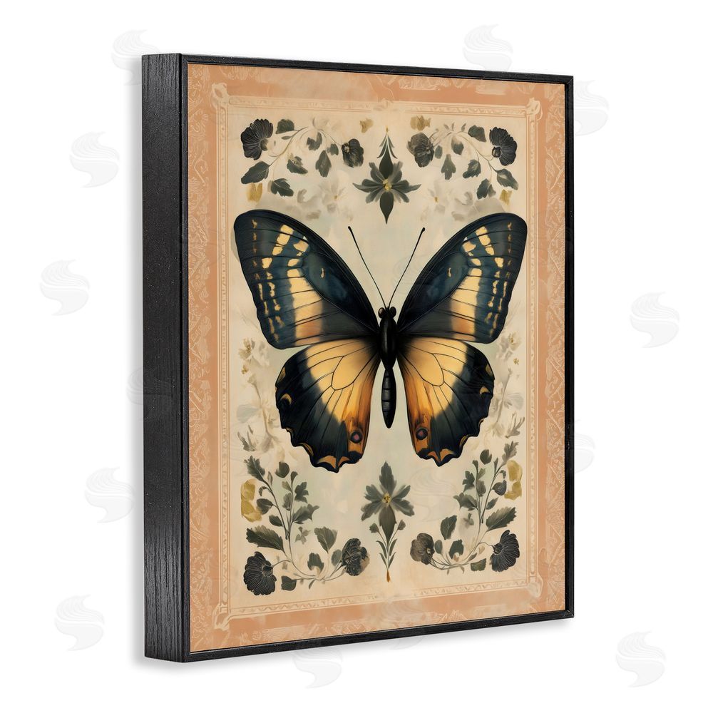 Arlington Prints Vintage Butterfly Botanical Illustration Black Framed Giclee Wall Art Print