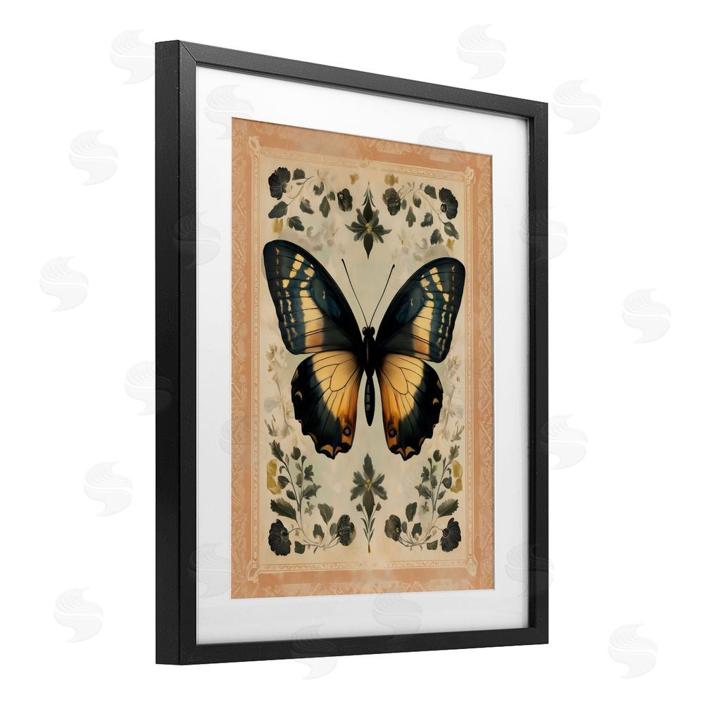 Arlington Prints Vintage Butterfly Botanical Illustration Black Framed Print Under Glass with White Mat Wall Art