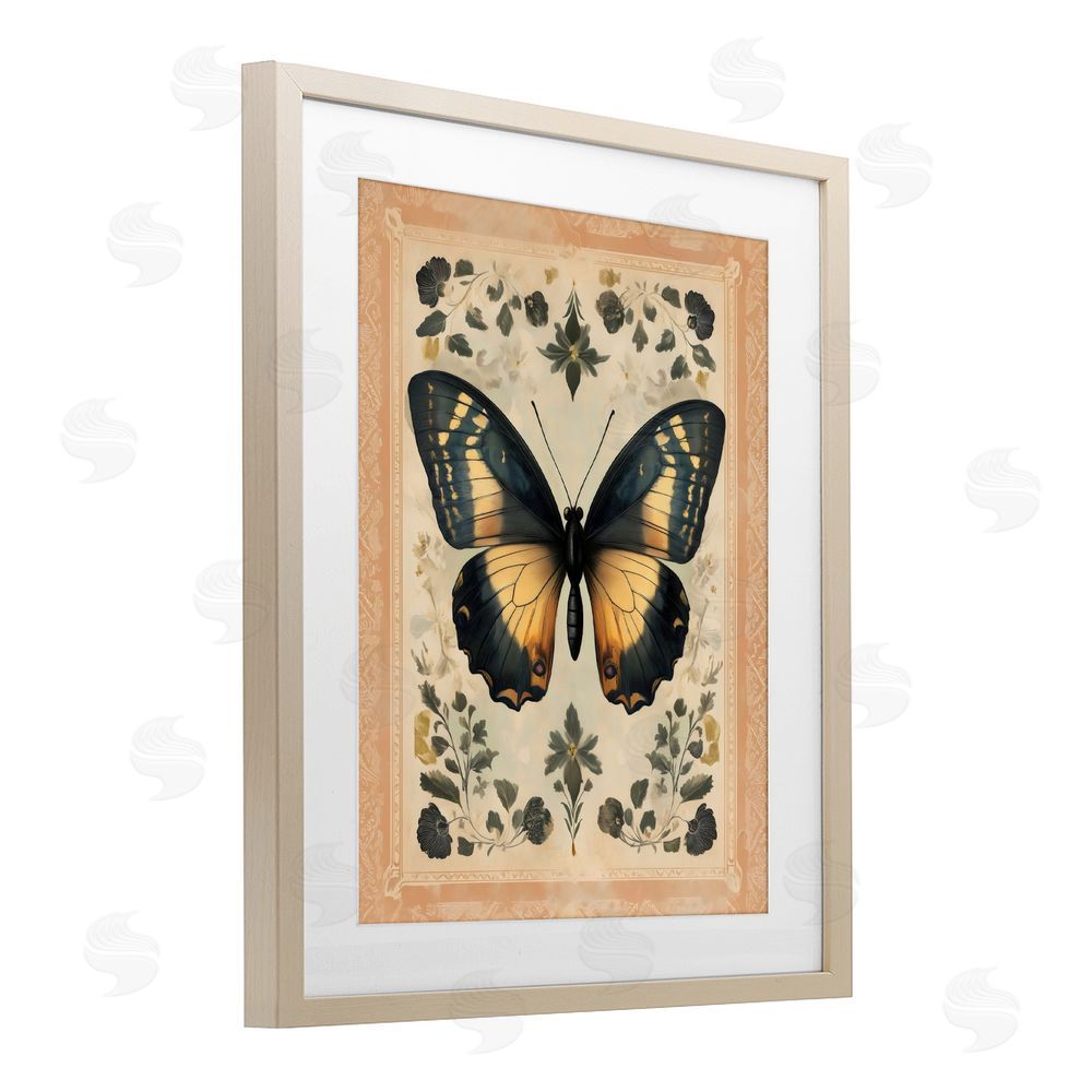 Arlington Prints Vintage Butterfly Botanical Illustration Brown Framed Print Under Glass with White Mat Wall Art