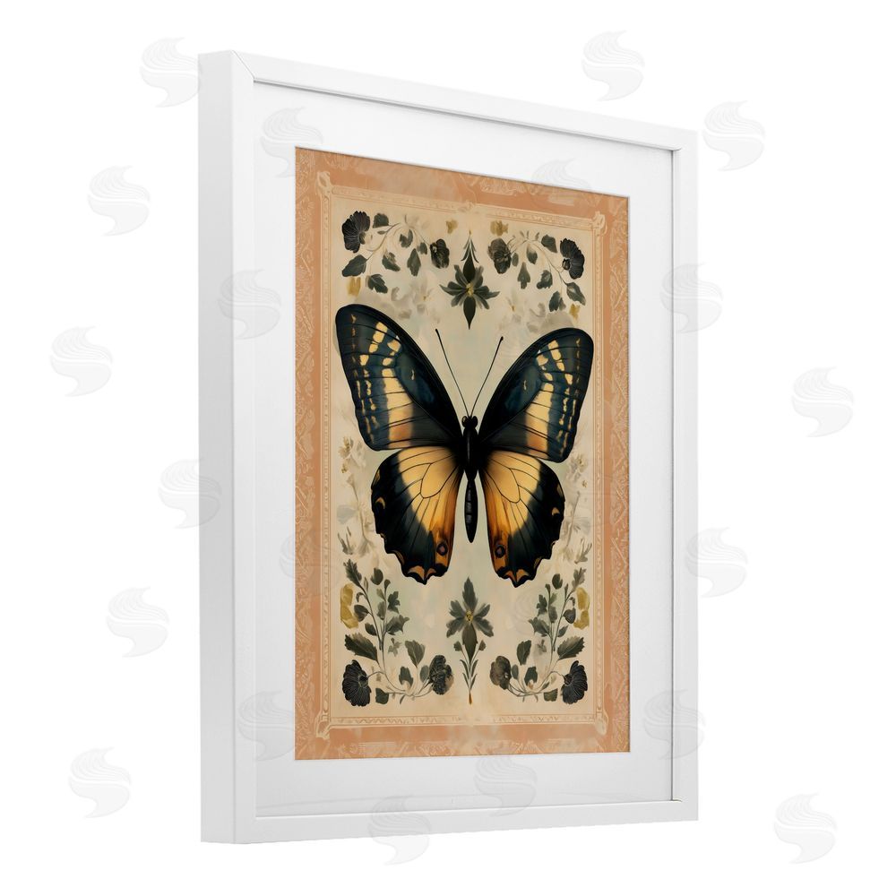 Arlington Prints Vintage Butterfly Botanical Illustration White Framed Print Under Glass with White Mat Wall Art
