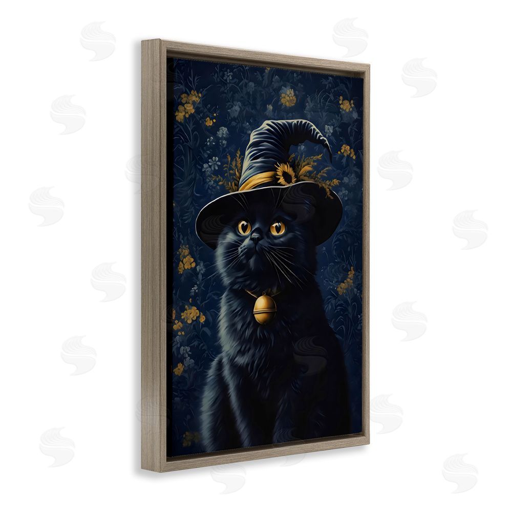 Arlington Prints Mystical Blue Witch Cat Brown Floating Frame Canvas Wall Art Print