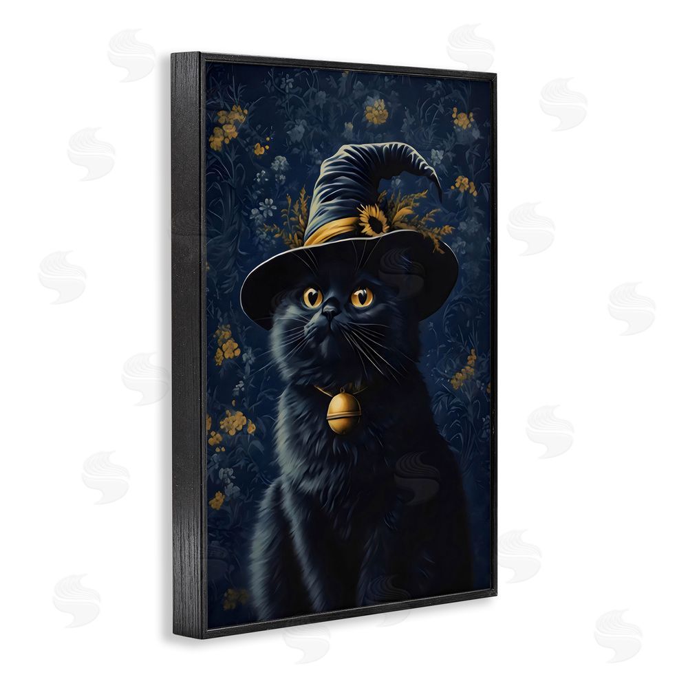 Arlington Prints Mystical Blue Witch Cat Black Framed Giclee Wall Art Print