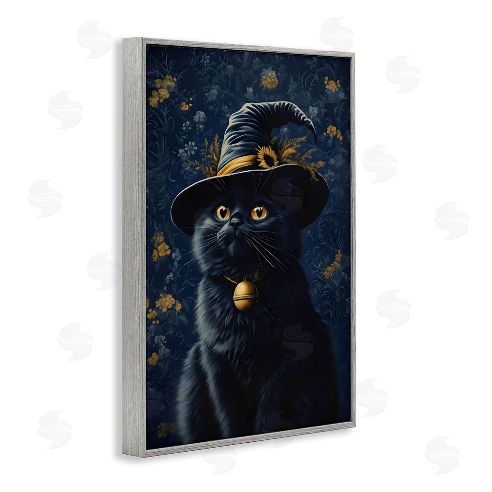 Arlington Prints Mystical Blue Witch Cat Gray Framed Giclee Wall Art Print