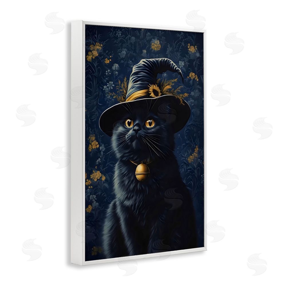 Arlington Prints Mystical Blue Witch Cat White Framed Giclee Wall Art Print