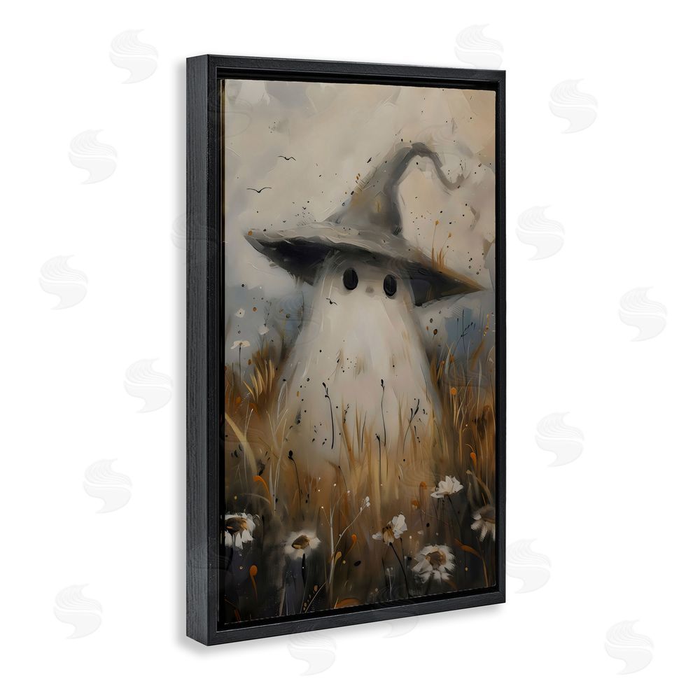Arlington Prints Cute Ghost In Field Black Floating Frame Canvas Wall Art Print