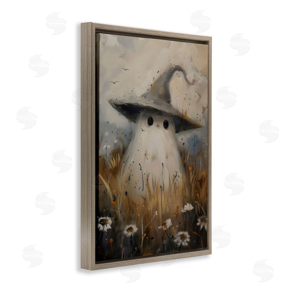 Arlington Prints Cute Ghost In Field Brown Floating Frame Canvas Wall Art Print