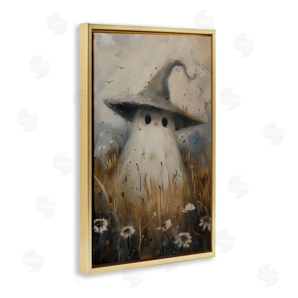 Arlington Prints Cute Ghost In Field Gold Floating Frame Canvas Wall Art Print