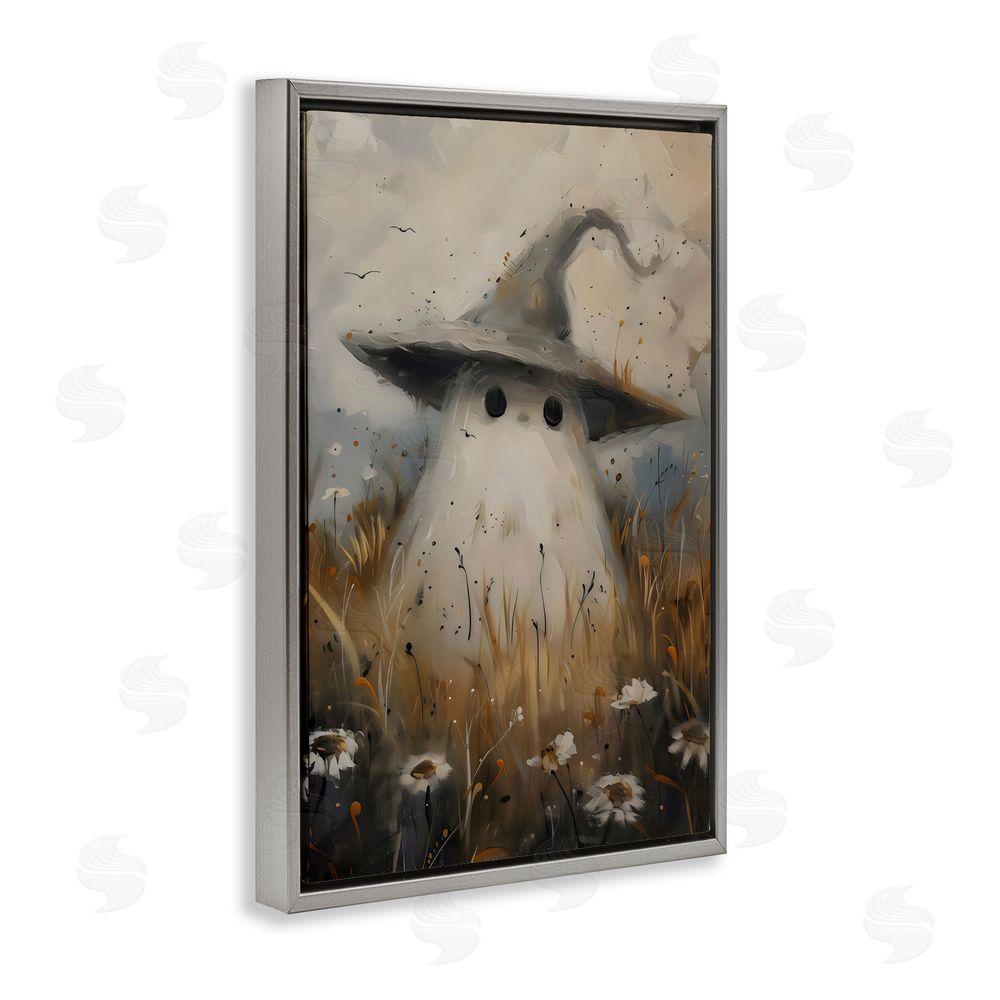 Arlington Prints Cute Ghost In Field Gray Floating Frame Canvas Wall Art Print