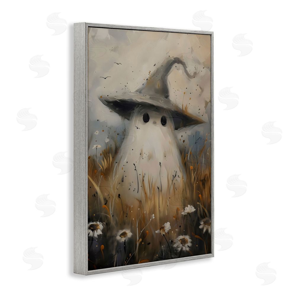 Arlington Prints Cute Ghost In Field Gray Framed Giclee Wall Art Print