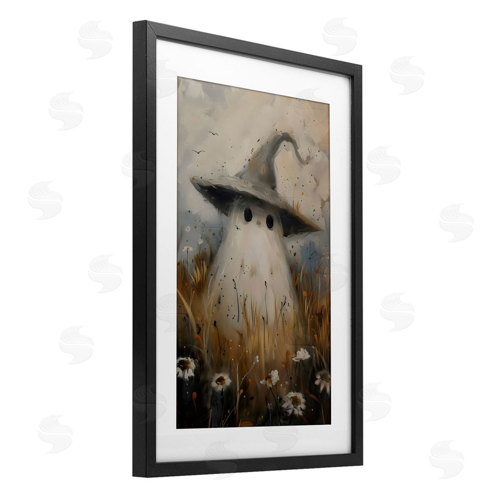 Arlington Prints Cute Ghost In Field Black Framed Print Under Glass with White Mat Wall Art