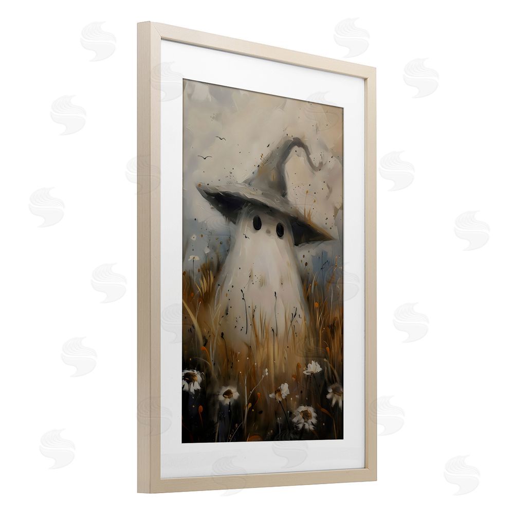Arlington Prints Cute Ghost In Field Birch Framed Print Under Glass with White Mat Wall Art